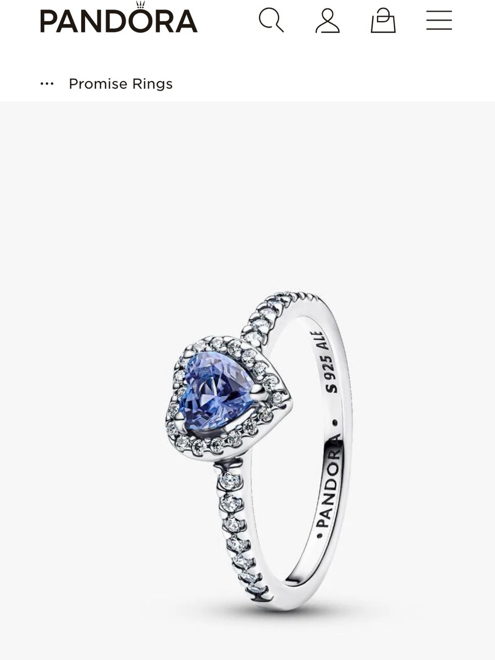 Pandora Silver Heart Ring with Blue Stone and Pavé Accents